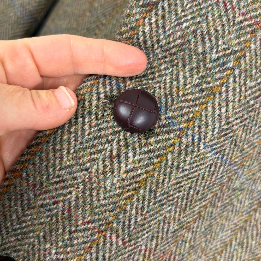 Harris Tweed Sport Coat Men 44L Brown Taupe Wool Herringbone Blue Stripe Blazer - Picture 7 of 16